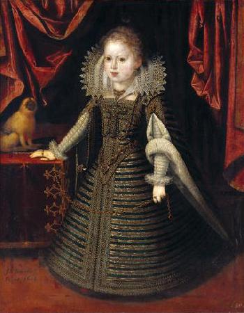 Juan Pantoja de la Cruz Infantin Anna (1601-1666), Konigin von Frankreich, Bildnis in ganzer Figur mit einem Lowenaffchen oil painting image